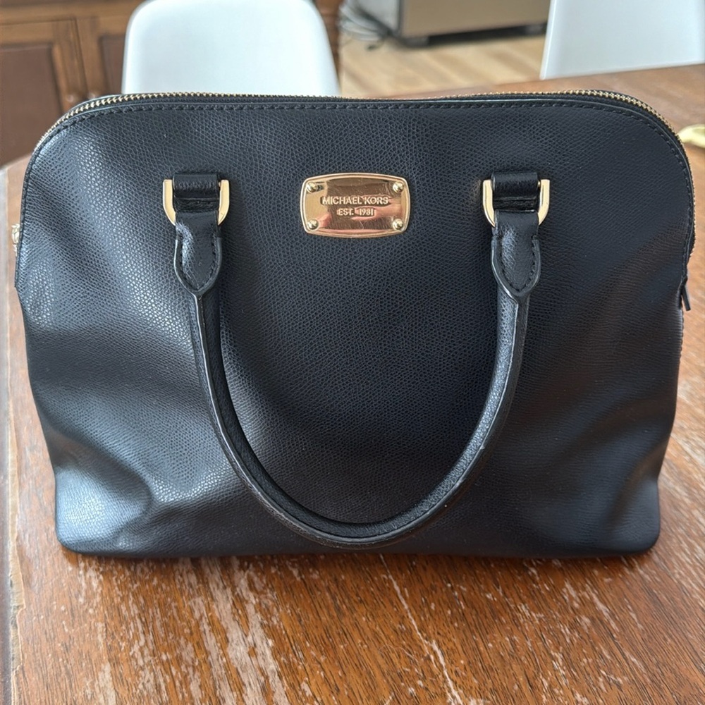 Michael Kors black/gold leather satchel